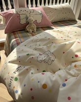 YICKYUE - Cute cartoon dog polka dot bedding set teen,twin full queen colorful plaid cotton home textile bed sheet pillow case quilt cover