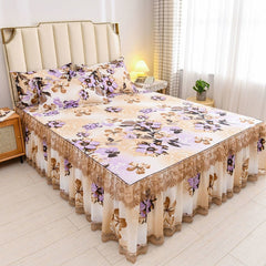 3pcs Set Thicken Soft Sanding Bed Skirt King Queen Size Lace Bedspread Anti-slip Bed Cover 1pc Bed Skirt 2pcs Pillowcase