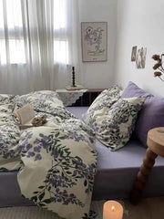 Yickyue 100% Cotton Bedding Set 4-piece/set Textile Home Wisteria Retro Bedding Set Deluxe King Bed Sheet/Duvet Cover/pillow Case