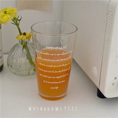 Korean Style French Medieval Vintage White Letter Glass Water Cup Large Capacity Milk Coffee Juice Cup