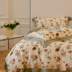 Yickyue Light Luxury French Rose Four-Piece Silk Bed Set
