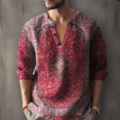 Hearujoy Vintag Flower Print Men's Shirt Spring Autumn Long sleeve V-neck Pullover Tops Fashion 3D Pattern Casual Shirts Streetwear