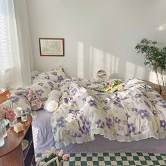 YICKYUE - Floral Style 100% Cotton Printed Soft Bedding Set Duvet Cover Bedclothes Bedspread Pillowcase Flat Sheets Comforter Set for Girl