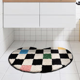YICKYUE - Bathroom Rug Bean Shape Grid Mat Fluffy Entrance Carpet Area Floor Pad Doormat Tidy Aesthetic Home Room Decor Rugs