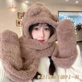 Female Hat Bib Gloves Winter Warmer Cute Cycling Warm Scarf Hat Winter Mask Scarf Integrated Face Display Cap