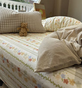 YICKYUE - Fashion cute khaki solid floral plaid bedding set,twin full queen king cotton home textile bed sheet pillow case quilt cover