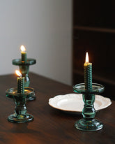 Vintage Dark Green Glass Candle Holder
