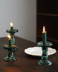 Vintage Dark Green Glass Candle Holder