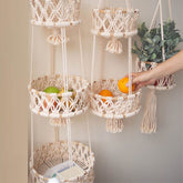 YICKYUE - Hemp Rope Woven Fruit Basket Kitchen Storage Boxes Cotton String Woven Vegetable Basket Home Kitchen Food Storage Organizer