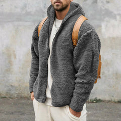 Hearujoy New Men's Hooded Jacket Autumn Winter Solid Polar Fleece Warm Long Sleeve Casual Loose Coat Fashion Hoodies Outerwear For Men