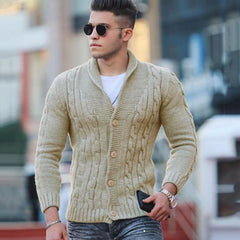 Hearujoy Fashion Solid jacquard Knitwear Men Long sleeved V-neck Button knitted cardigan Autumn Winter Slim Fit Tops Sweater Coat Male