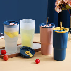 680ML Clear Graduated Water Bottle With Straws Lid Plastic Reusable Personalized Drinkware Coffee Drinking Cup Christmas Gifts