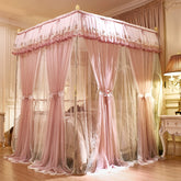 Pink Gray Green Double-deck Romantic White Lace Luxury Palac Style Three-door Quadrate Floor-standing Mosquito Net Bedding Set