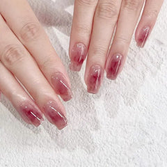 YICKYUE Wine Stain Halo Wear Nail Patch Glitter Nail Piece In Autumn And Winter White Fake Nails Nail Patch Finished Nail