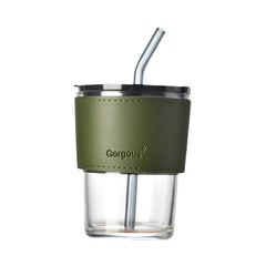 Summer Water Bottle with Straw Simple Straw Juice Drink Portable Office Coffee Double Drink Milk Tea Cup Glass Cup