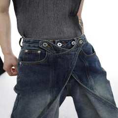Hearujoy Hip Hop American Vintage Jeans Men Heavy Industry Used Wash Denim Pant Deconstruct Cut Design Variable Flared Trousers Unisex