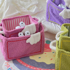 YICKYUE - 1Pc Creative Cute Cartoon Funny Little Monster Shape Storage Basket Home Portable Foldable Toys Snack Sundries Storage Basket