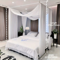 YICKYUE - White Canopy Bed Curtains - 2 Panel Sheer Luxury Bed Canopy With Elegant Lace For Full/Queen Bed (No Pole)