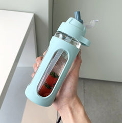 Korean Version of Simple Water Cup with Straws Female Cute Milk Glass Student Portable Outdoor Play Drink Bottle Cup Female