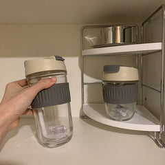 Korean Glass Water Bottle ins Portable Glass Cup With Lid Straw For Coffee Milk Tea Juice Anti-scalding School Drink Bottle Gift