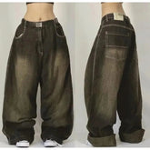 Hearujoy 90s Streetwear 2024 American New Fashion Letter Print Baggy Jeans Female Y2K High Street Harajuku Gothic High Waist Wide Leg Wide Trousers