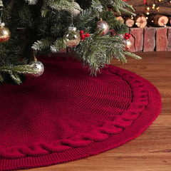 YICKYUE - NEW 48inch 122cm Christmas Knitted Tree Skirt Red Milk White Knitted Christmas Tree Apron Christmas Tree Skirt Decoration
