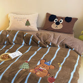 YICKYUE - High-end Embroidered Autumn Winter Warm Bedding Set Soft Warm Artificial Rabbit Velvet Duvet Cover Set Warmth Blanket Cover Sets