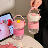 YICKYUE - Kawaii Water Bottle BPA Free For Girls Pink Plastic Cup With Straw Handle Travel Coffee Juice 420ml Drink Bottle Women Tumbler