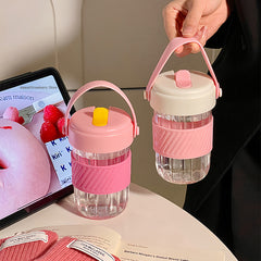 YICKYUE - Kawaii Water Bottle BPA Free For Girls Pink Plastic Cup With Straw Handle Travel Coffee Juice 420ml Drink Bottle Women Tumbler