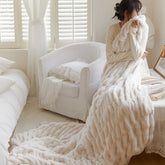 Yickyue Ruched Luxurious Soft Faux Fur Throw Blankets Fuzzy Plush Elegant Reversible for Sofa Chairs Couch Living Room Decor TJ7058