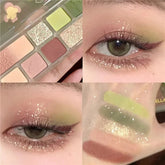 Yickyue 8 Color Eyeshadow Palette Brown Green Glitter Pearlescent Matte Eye Shadow Blush Makeup Waterproof Lasting Eye Pigments Cosmetic