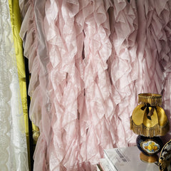 YICKYUE - Pink Rococo Style Flounces Curtain Shop Window Decoration Gauze Curtain Multi-Layered Lace Bedside Curtain Bedroom Decor