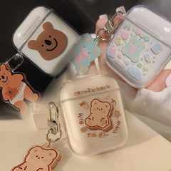 Pendant bear cartoon soft clear silicone earphone csae for apple airpods 3 wireless bluetooth charging box for airpod 1 2 pro