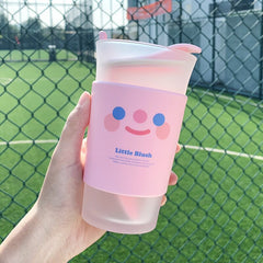 Korean Simple Frosted Coffee Cup with Spoon Lovely Glass Portable Drinking Cup for Boys and Girls