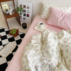 YICKYUE - Pink Camellia Garden Bedding Set