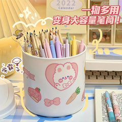 Kawaii Trash Can With Sticker Plastic Desk Storage Bucket Mini Cute Recycle Trash Bin For Home Office Car Kitchen Pencil Holder