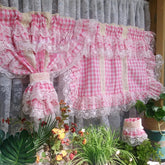 YICKYUE - Girl Room Cute Plaid Pattern Short Curtain for Living Room Lace Patchwork Decorative Princess Style Small Curtains Home Decor