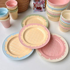 YICKYUE - Creative French Ceramic Cake Dessert Tray, Cute Ice Cream Cafe Tableware Set, Home Kitchen Plates