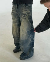 Hearujoy 90s Streetwear Streetwear Y2K Retro Ripped Jeans Men Women Washed Distressed Wide Leg Oversized Jeans Punk Hip Hop Fashion Trousers Baggy Pants