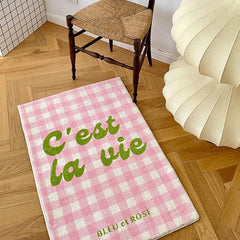 YICKYUE - Ins Floor Mat Non-slip Pink Grid Floor Mats Living Room Household Plush Carpet Doormat Entrance Door Bath Kitchen Mat Girl Rug