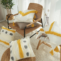 Cotton velvet tassel pillowcase hand-embroidered Nordic Moroccan geometric sofa cushion cover p32
