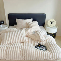 YICKYUE - Winter Thickened Plush Warm Duvet Cover Set Solid Color Luxury High Quality Quilt Cover Sheet Pillowcase 4pcs Queen Bedding Set