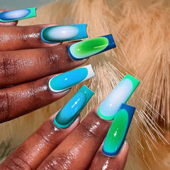 YICKYUE - 24pcs Baroque Blue Fake Nails Long Coffin Ballet False Nails for Women Lady Wearable Manicure Set European Press on Nails