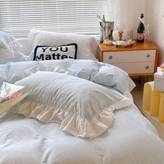 Yickyue - Princess blue stripes bedding set,fairyfair single double cotton twin full queen home textile bed sheet pillow case duvet cover
