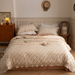 Double-layer Yarn Cotton Four-piece Cotton Lace Quilt Cover Pillowcase Small Floral Long Staple Cotton Three-piece Bedding