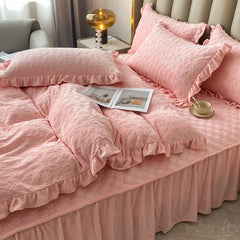 YICKYUE - new carved fleece padded bed cover four-piece bed skirt three-dimensional carved fleece feels delicate,soft and comfortable