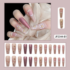24pcs Matte Color With White Flower Fake Nails Long Coffin Press on False Full Cover Artificial Ballet Display Nail Tips Art