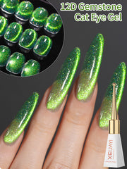 YICKYUE - 1pc 10ML Green Cat Eye Gel Nail Polish Magnetic Gel Nail Polish Soak Off UV LED Nail Polish For Home Salon Nail Art DIY For