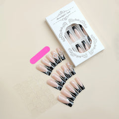 YICKYUE - 24Pcs Fake Nails with Star Rhinestone Pearl Design Press on Fingernails Tips Full Cover Wearable Artificial Acrylic Nail Tips