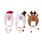 Christmas Adult Children Hat Kids Flannel Fabric Long Shoelace Cartoon Snowman Elk Cap Santa Hat Christmas Thick Fur Hat